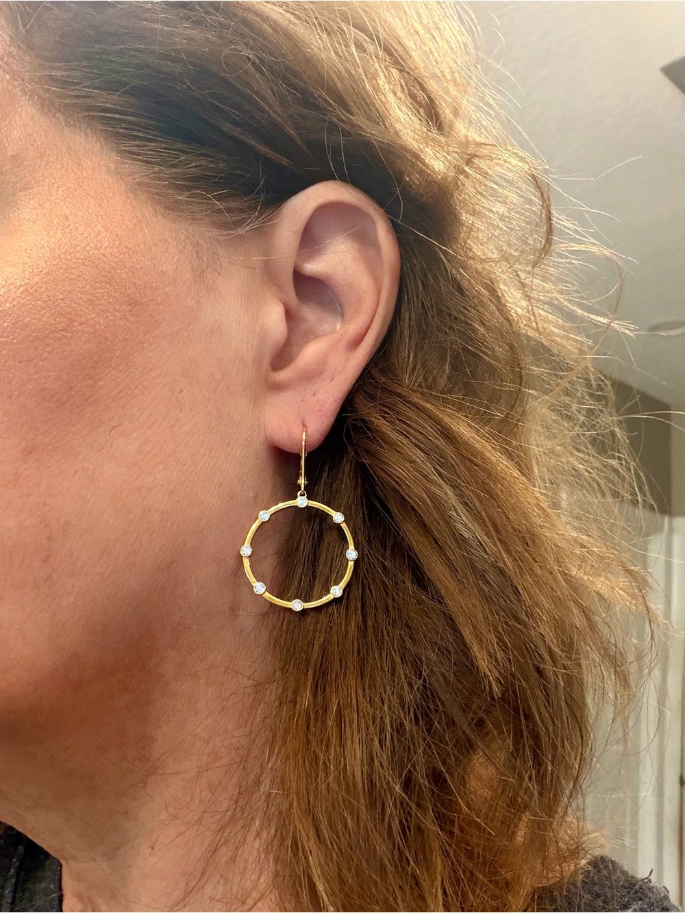 Touchstone Crystal Gold-tone Hoop Drop Earrings with crystals Like New